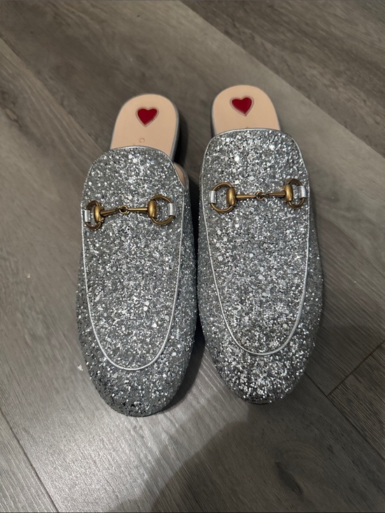 Gucci Shoes - Gucci Silver Glitter Horsebit Mules